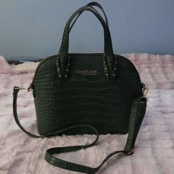 Bebe Los Angeles Green  Alligator Faux Leather Adjustable Removable StrapHandbag - Picture 1 of 14